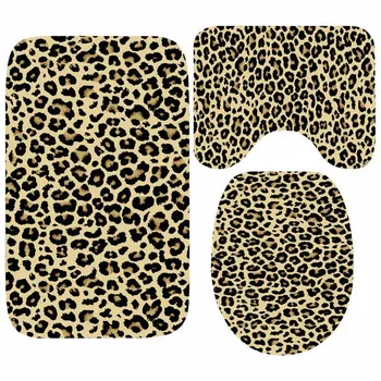 Leopard Print Bathroom Set: Classic African Style Mat for Toilet, Shower, and Floor
