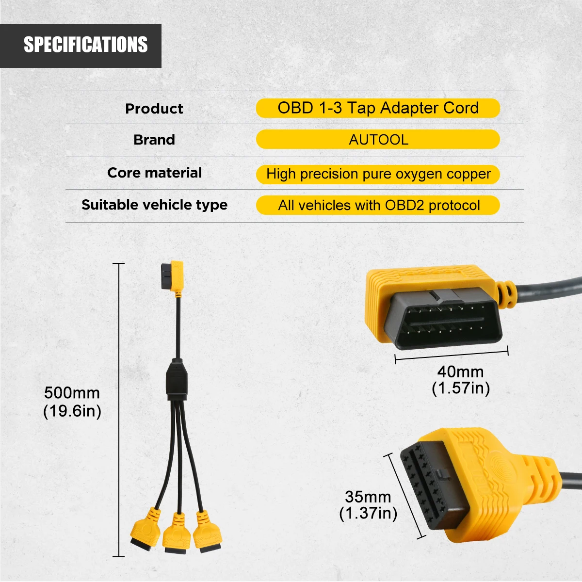 AUTOOL Premium Universal 1 Male to 3 Female OBD2 Splitter Cable