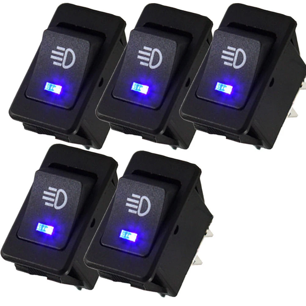 

5Pcs Universal 12V 35A 4 Pin Car Auto Vehicle Fog Light Rocker Switch Blue LED Dash Lamp Switch Interior Accessories Universal