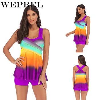 

WEPBEL Swimsuit Two Pieces Bathing Suit Gradual Color Slim Swimwear Suit Plus Size S-5XL Summer Women Tankini Tops Boyshorts