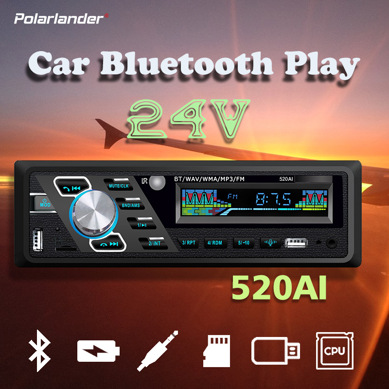 520AI 24V Car MP3 Player for Trucks/Vans - Bluetooth FM USB/SD/AUX 4Ch OLED Remote Control Circuit Protection