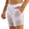 Adult Mens See-Through Shorts Elastic Waist Pure Color Drawstring Quick Dry Beach Shorts Swim Trunks with Bulit-in Mesh Briefs 4