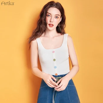 

ARTKA 2020 Spring Summer New Women Tank Top Base Inside Wear Top Women Fashion Color Button Decoration Slim Crop Tops YB25002X