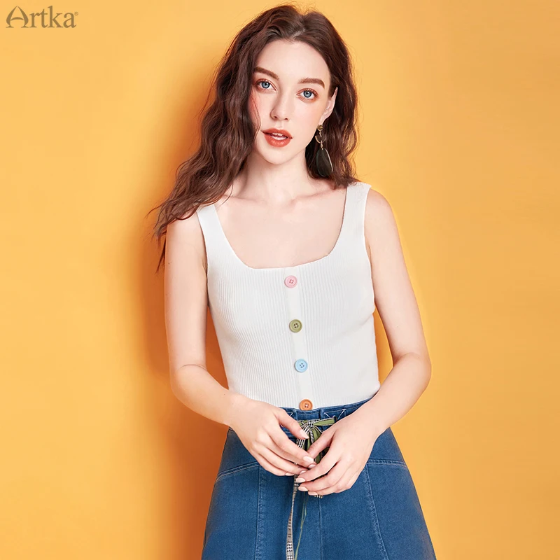Женский топ на пуговицах ARTKA тонкий укороченный с декоративными пуговицами весна
