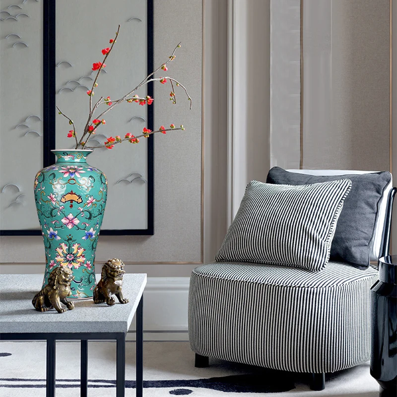 Hand painted i pastel, European style, vase new Chinese style, entwined lotus, ceramic vase, modern porch, antique shelf
