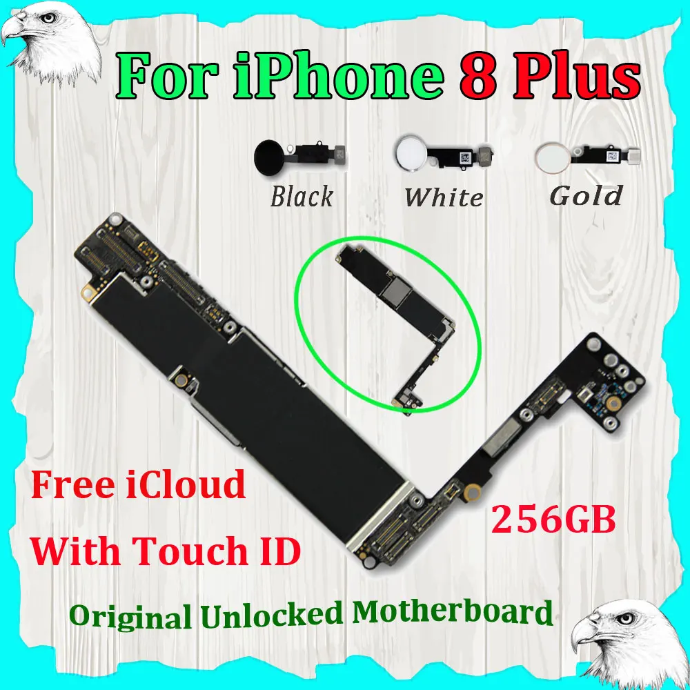 

Fingerprint 256GB Motherboard For iPhone 8 Plus Touch ID Original iCloud off Factory Unlocked Logic Board Mainboard Full Chips