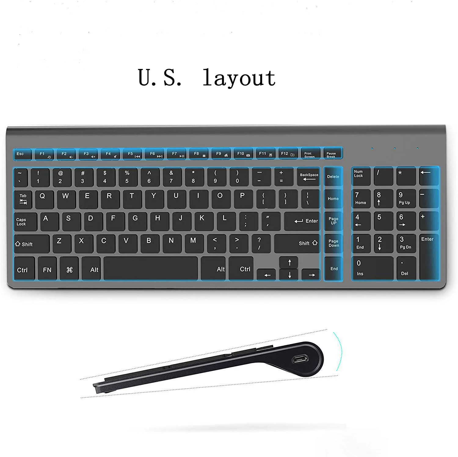 teclado sem fio mouse unido layout com número tamanho completo design preto