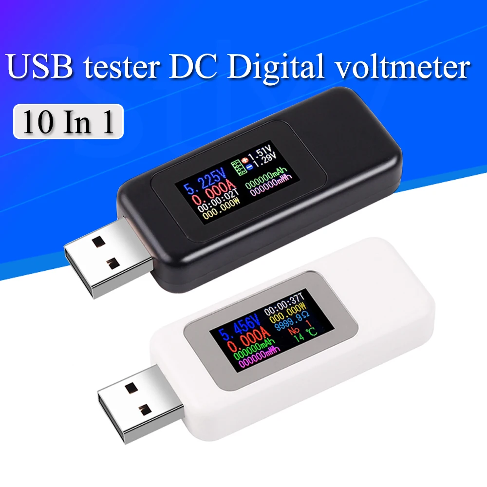 

10 in 1 DC USB Tester Current 4-30V Voltage Meter Timing Ammeter Digital Monitor Cut-off Power Indicator Bank Charger