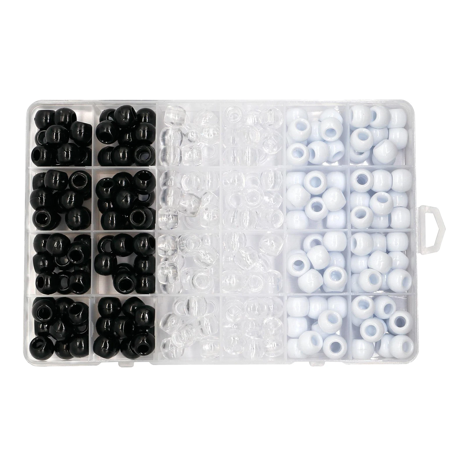 1Box Assorted DIY Craft Beads, 240 Pcs Mixed Color Clear White Black Round Pony Beads 12x10mm Hair Braid Dreadlocks Beads