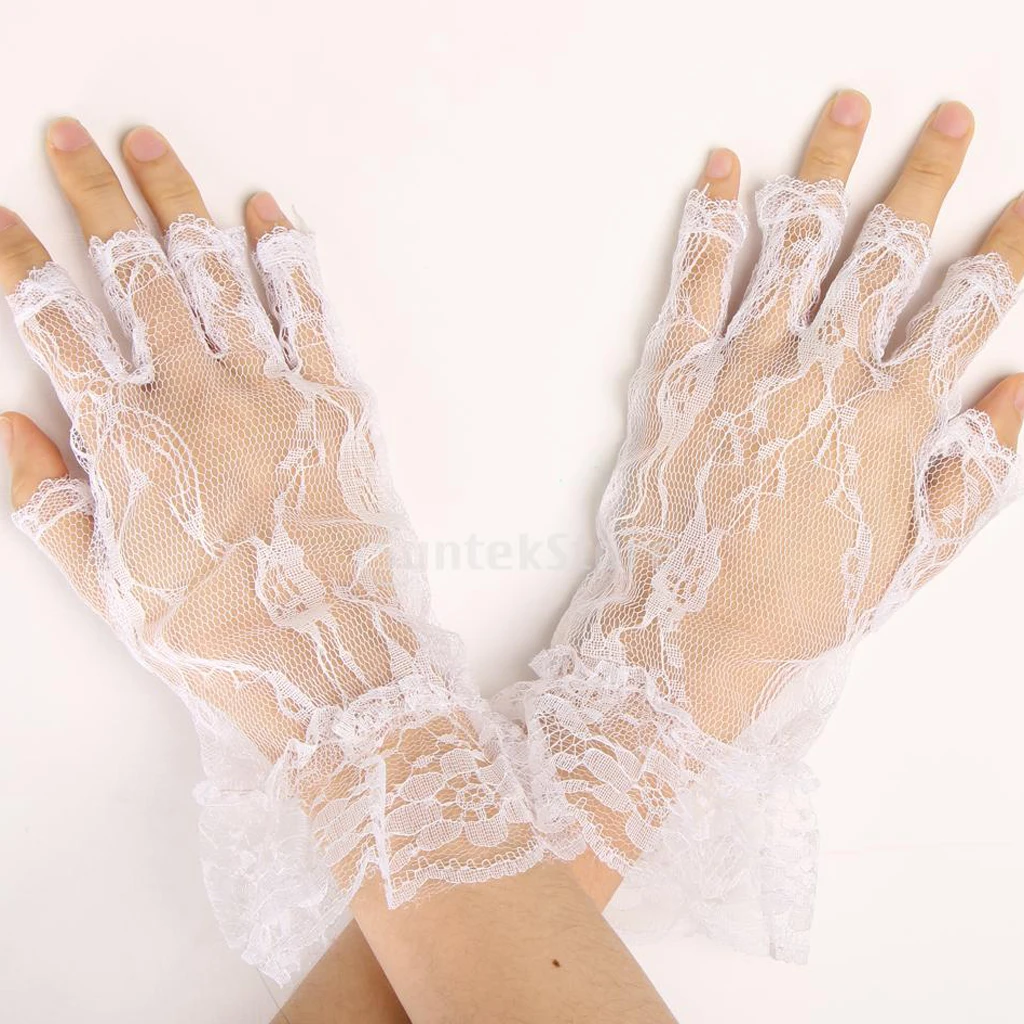 Vintage Short Lace Gloves Fingerless Wedding Evening Party Gloves 20s Flapper Gloves Victorian Gothic Fancy Dress Accessories