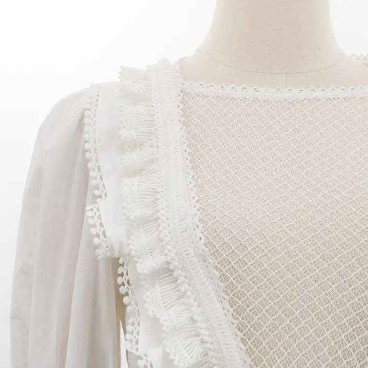 WHITNEY WANG Blouses Woman Fashion Streetwear Sexy Hollow Out Lace Patchwork Ruffles Blouse Women Blusas Shirt Tops
