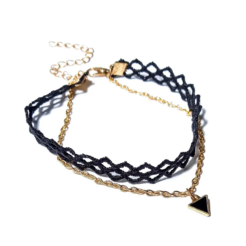 Boho Lace Ankle Bracelet Geometric GoldTriangle Pendant Leg Chain Black Foot Bracelet Women Accessories enkelbandje