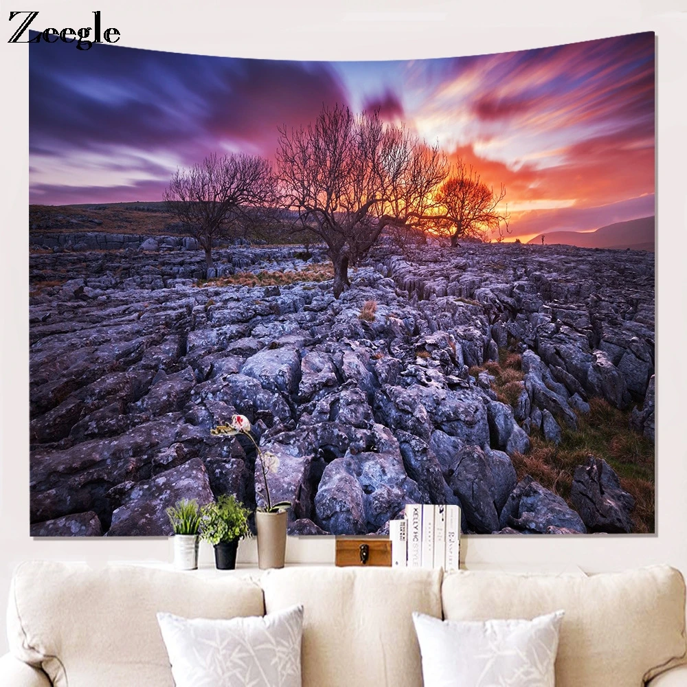 Zeegle Natural Scenic Tapestry Creative Wall Carpet Printed Natural Tapestry for Living Room Bedroom Home Decor Wall Hanging