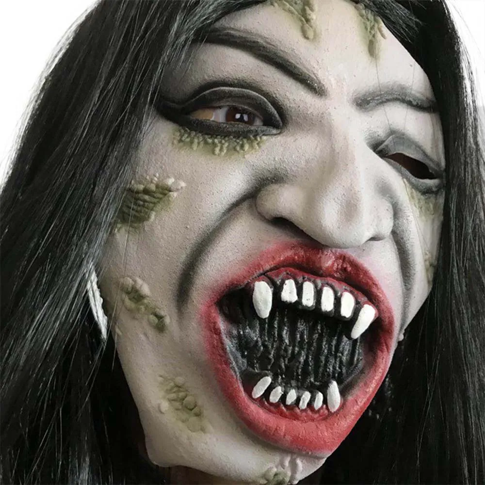 Halloween Full Face Mask Horror White-haired Witch Clown Long-haired Witch Masks For Halloween Masquerade Cosplay Costume Props