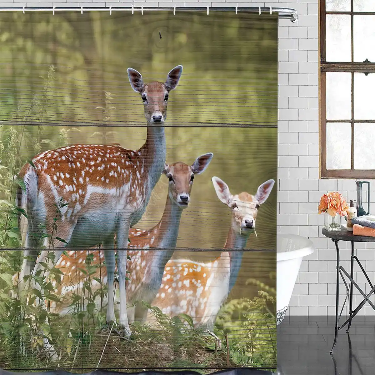 Vintage Wood Textured Wildlife Deer Bathroom Shower Curtains Bathroom Decor With Hooks Waterproof Shower Curtains Aliexpress