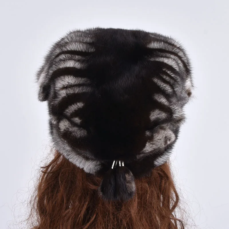 Женские зимние шапки из натурального меха норки с помпонами элегантная