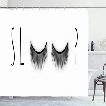 

Shower Curtain Set with Hooks 66x72 Inches Sleep Black Extensions Text Beauty Conceptual Realistic Eye Quote Makeup Night White