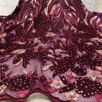 

New Wind Color Nigerian Lace fabrics 2020 African Applique Sequins Lace High Quality French Mesh Tulle For Wedding Dress FJ09