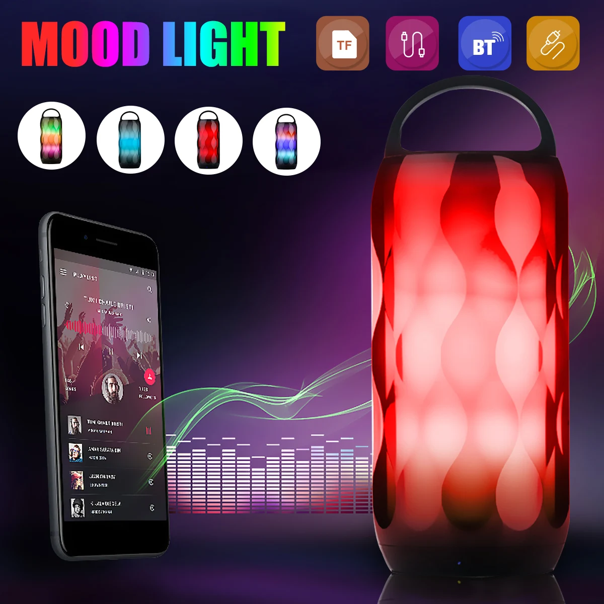 Портативная беспроводная bluetooth-колонка стереоколонка яркая вспышка