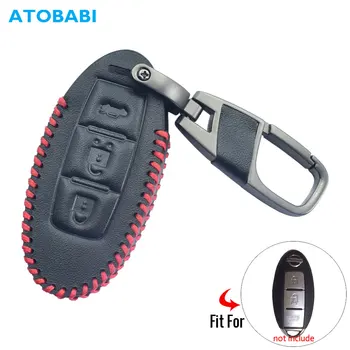 

Leather Car Key Case For Nissan Pathfinder Versa Juke 370Z Murano Rogue 3 Buttons Smart Remote Fob Protect Cover Keychain Holder