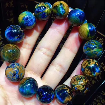 

15mm Top Natural Yellow Blue Pietersite Beads Bracelet For Women Lady Men Energy Stone Namibia Round Beads Stretch Jewelry AAAAA
