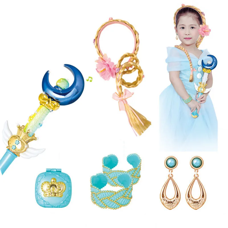 2020 New Kids Pretend Play Jewelry Toy Princess Snow Beauty Wig Juguetes Light Vocal Music Magic Wand Electronic Toys for Girls