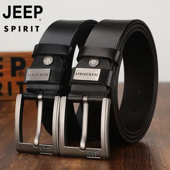 

JEEP SPIRIT Leather Belt Men Two-layer Cowskin Pin Buckle Luxury Brand Waist Belt Black Coffee Belt For Men Ceinture 110cm-130cm