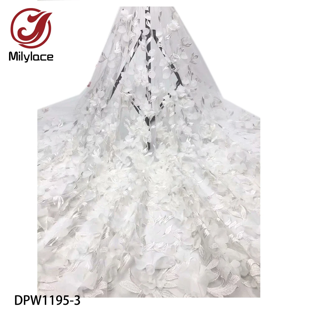 Milylace 3D цветок, французское кружево Ткань 5 ярдов романтическое тиснение Тюль кружевная ткань с аппликацией для свадебных платьев DPW1195