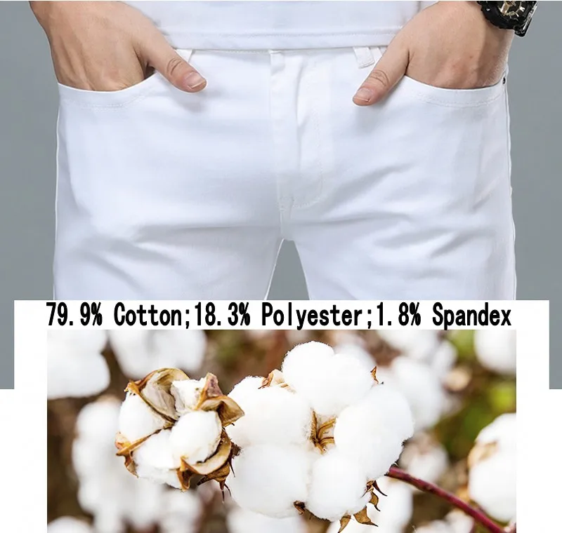 Cheap White Man Regular Jeans Solid Thin Straight Men Designer Denim Pants Male Casual StreetWear Quatliy Amazing Trousers