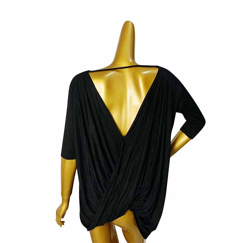 Black Tops Сексуальное платье для латинских танцев, женское Свободное платье с открытой спиной, Румба Самба, сальса, танго, Одежда для танцев, женские топы для латинских танцев, одежда для выступлений PY240 - Цвет: Black Tops