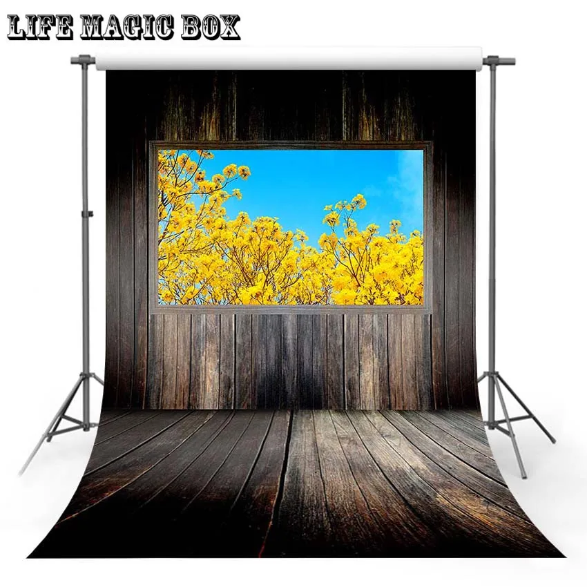 LIFE MAGIC BOX осень деревянное окно желтый цветок Зимний фон для фотосъемки Золотой