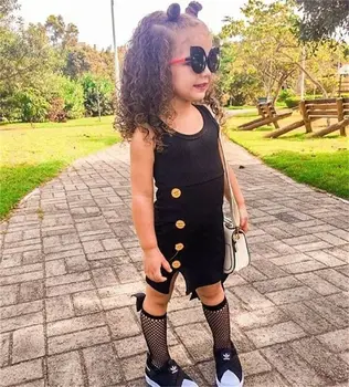 

Baby Girls 12M-4T Sleeveless Toddler Kids Plain Party Casual Dress Clothes Outfits Set