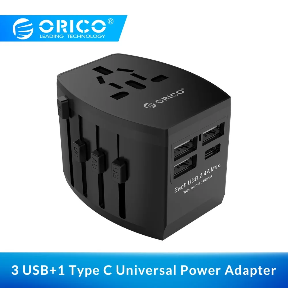Najtaniej ORICO adapter podróżny międzynarodowa uniwersalna moc adapter All in one 3 USB 1 typ C 5V3. 4A maksymalna wydajność ładowarki z ue usa UK AU