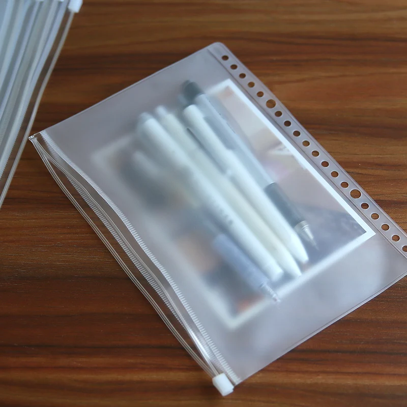 PVC Transparent Punch Zipper Stationery Storage Bags Loose Leaf Pages for Scrapbook Notes Cards Stationery Holder 1 Piece