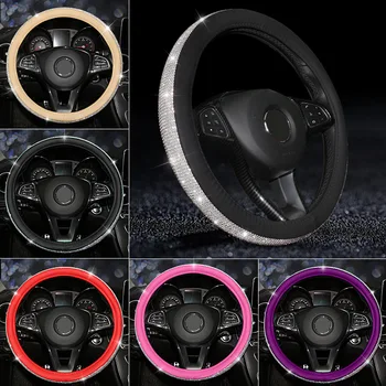 

Luxury Rhinestones Car Steering Wheel Cover Fashion Diamond PU Leather Luxury Cute Car Accessories for Girls Lady Women 38CM