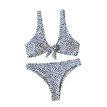 Женский купальник бикини в горошек с двойными ремешками и шнуровкой