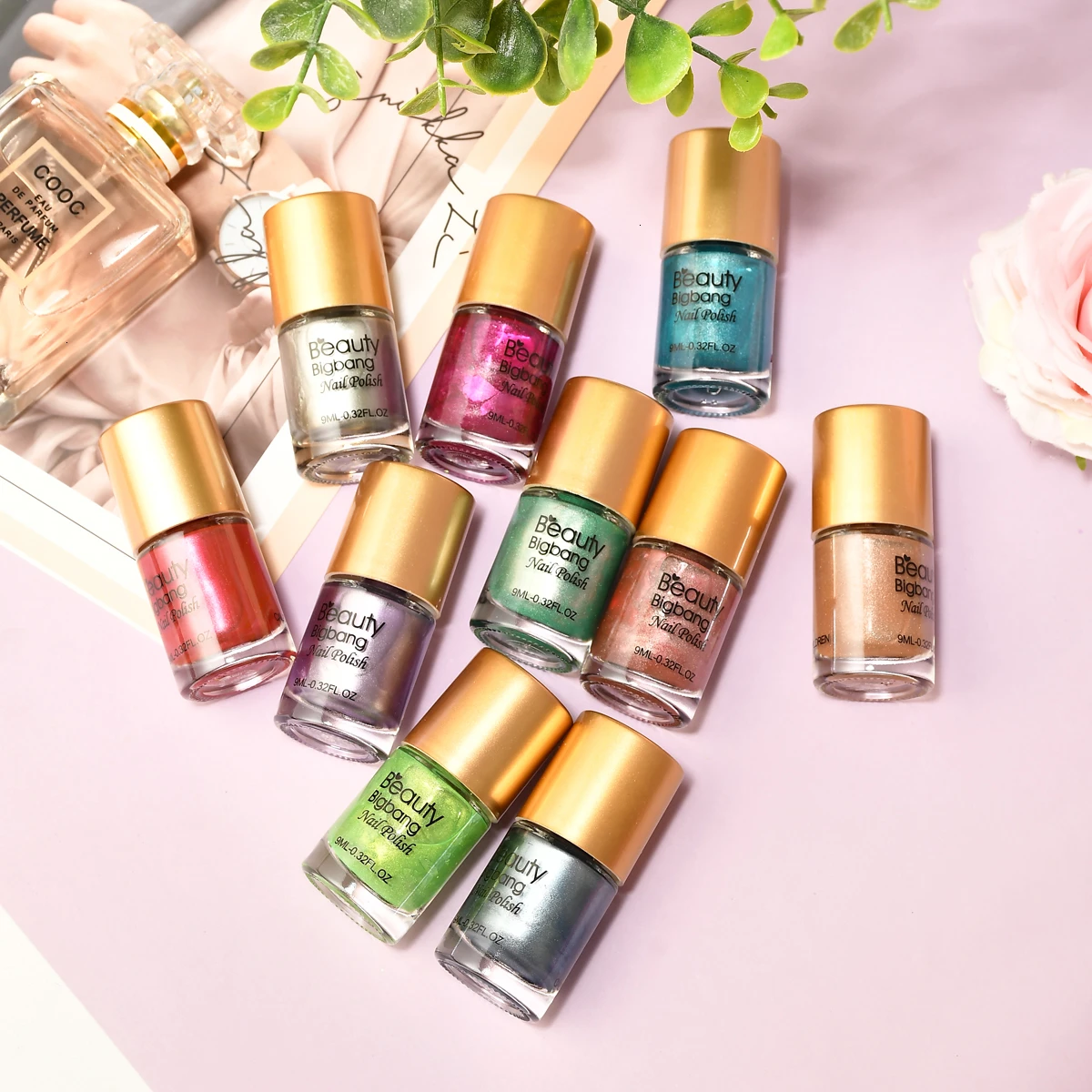 

Beautybigbang Nail Polish 9ml Mirror Effect Metallic Lacquer Long Lasting Silver Color Nail Art Accessories Tool Nail Polish Set