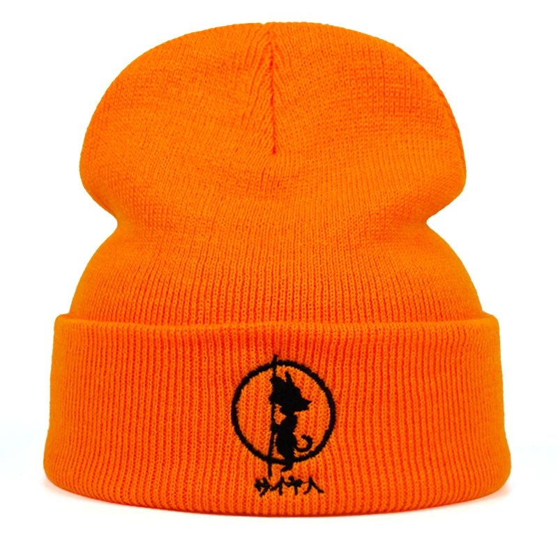 Шапка-бини с вышивкой «Жемчуг дракона» для женщин и мужчин, вязаные теплые зимние шапки для мужчин и женщин, однотонные Повседневные шапки в стиле хип-хоп с манжетами - Цвет: Orange