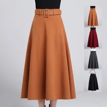 Осенне-зимняя шерстяная юбка макси, женская элегантная Длинная шерстяная юбка с высокой талией, Saia Longa, Ретро стиль, плиссированные юбки для женщин, s Jupe C3579