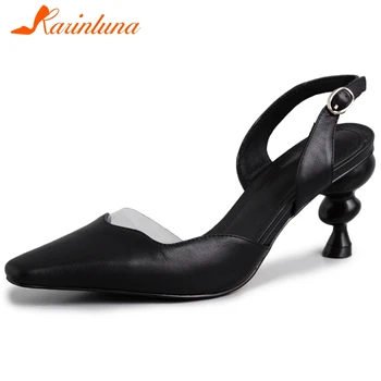 

Karinluna New Arrivals 2020 Genuine Cow Leather Strange Style Black Shoes Woman Sandals Buckle Strap Fashion Summer Sandals