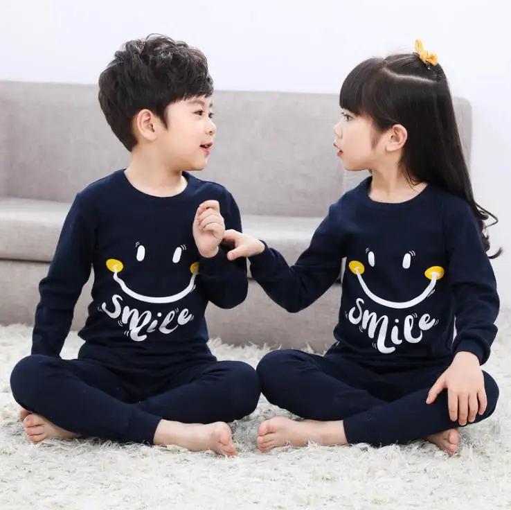 Boys and girls spring and autumn home service autumn new big boy cotton long-sleeved pajamas set children's clothing