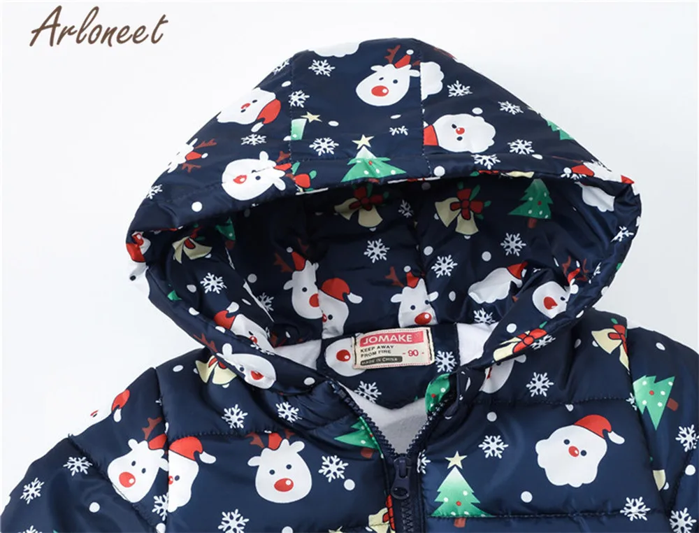 ARLONEET Christmas Coats Baby Girls Warm Winter Thick Coat Cartoon Print Kids Hooded Outerwear Toddler Baby Coat Girls Outerwear