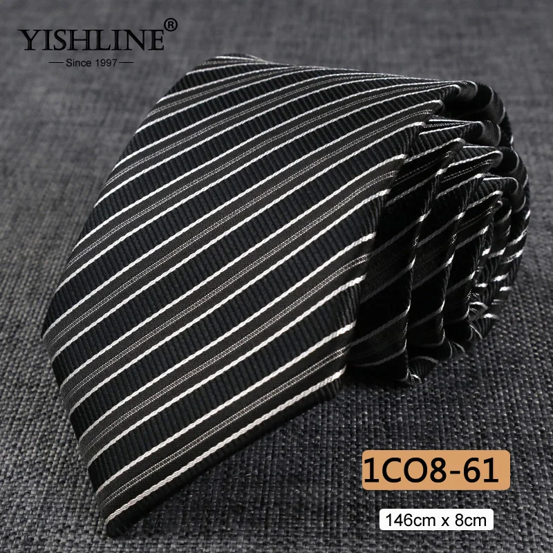 1CO8-61 YISHLINE, распродажа, 8 см, мужские галстуки, классический галстук, синий, для мужчин, в полоску, в клетку, серый, розовый, деловой галстук для жениха, свадебные аксессуары - Цвет: 1CO8-61