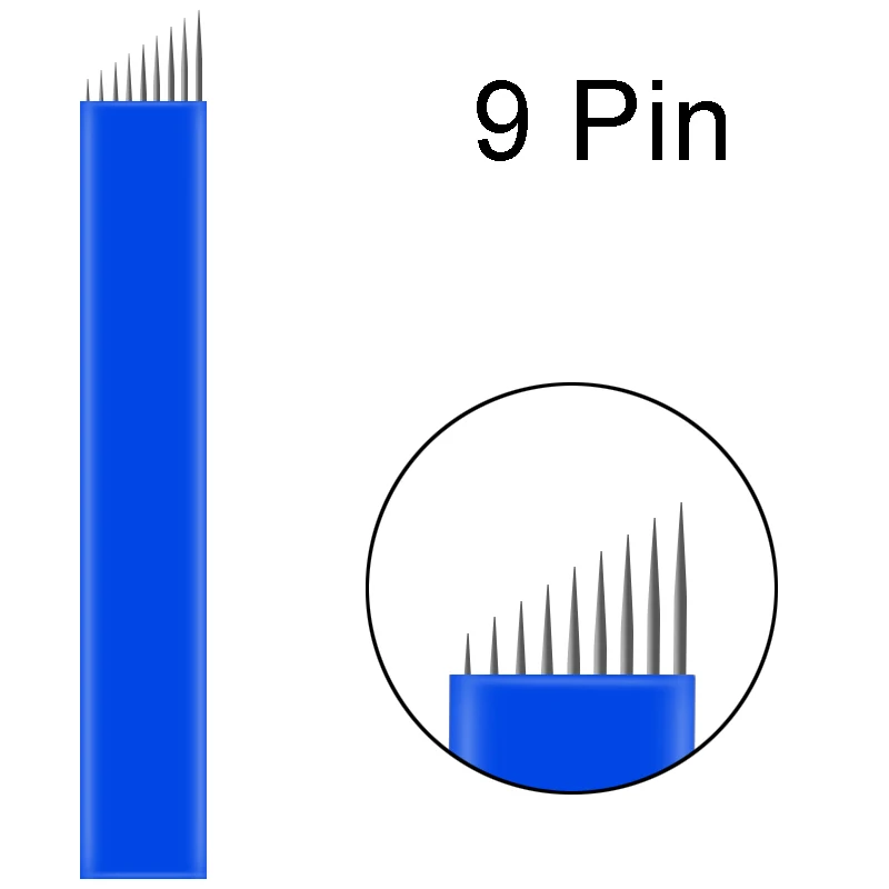 9pin 500 шт 18 Pin u-образные иглы для татуировки перманентный макияж бровей вышивка лезвия для 3D микроблейдинг ручная Татуировка ручка - Габаритные размеры: 9pin