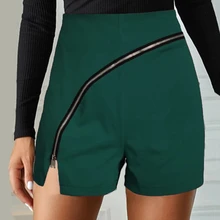 

Personality Diagonal Zipper Split Casual Ladies Slim Shorts 2021 Summer New Style Shorts Women Pure Color Female Clothing Loose