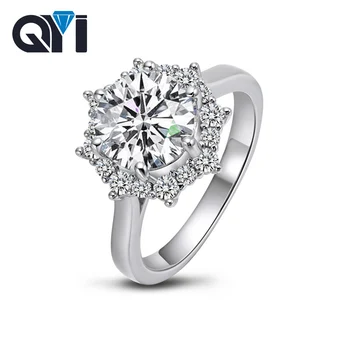 

QYI Classic 925 Sterling Silver Rings for Women 3ct Round Cut Halo Engagement Rings Superior Quality Sun Flower Silver Jewelry