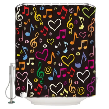 

Colorful Notes Music Love Heart Shower Curtain Waterproof and Mildewproof Polyester Fabric Bath Curtain Design