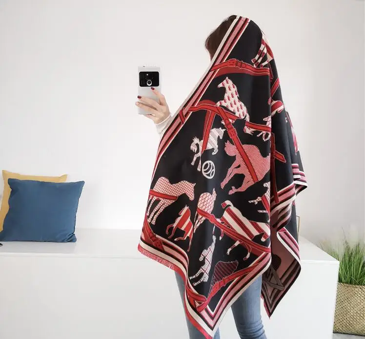 

Fall and Winter 2019 Cashmere Thickened Horse Car Scarf Long Warm Shawl Dual-use 68125
