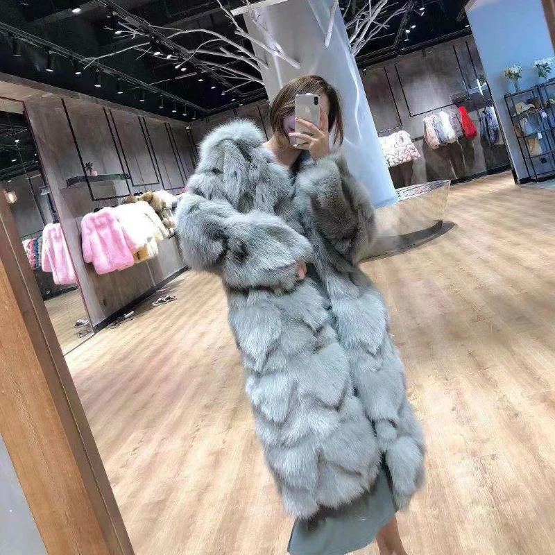 light blue long Женская длинная куртка OFTBUY, с натуральным мехом лисы, зимняя теплая куртка в корейском стиле, плотная уличная одежда - Цвет: light blue long