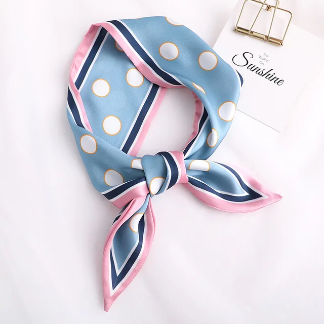 Sweet Love Print Women Small Silk Scarf Handle Bag Ribbons Female Head Scarves Sharp angle Green 90*10cm 15